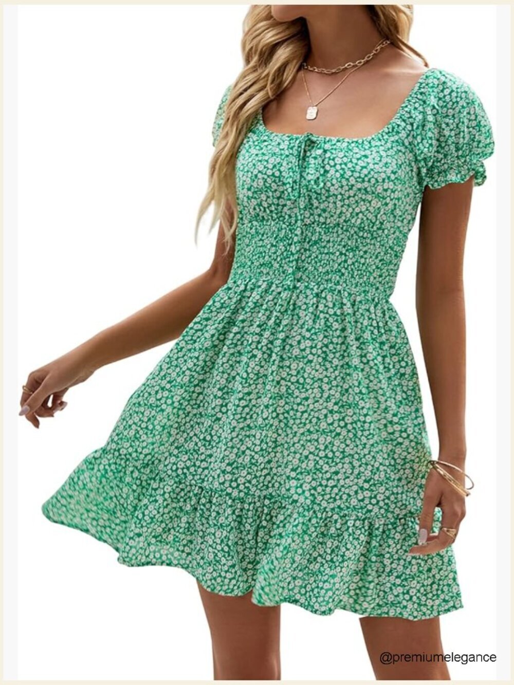 Boho Floral Smocked Square Neck Ruffle Mini Dress Summer Casual - Picture 1 of 7